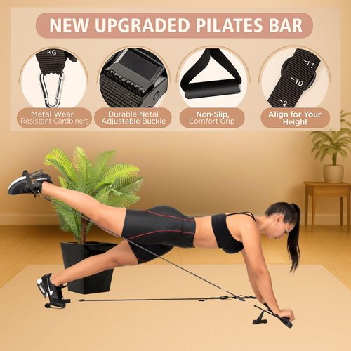 Fluxur Wellness Pilates Bar Kit with Resistance Bands for Women – Adjustable Home Workout Set with Booty Band, eBook & More – Full Body Toning for Beginners & at-Home Fitness