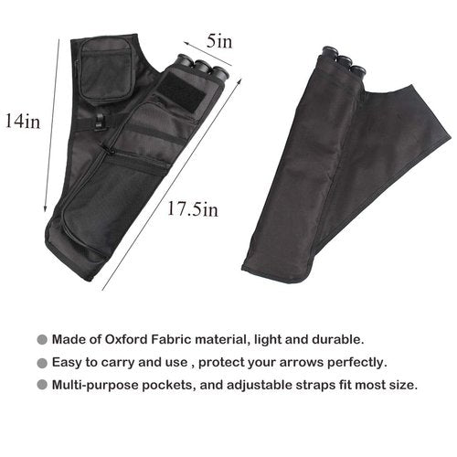 KRATARC 3-Tubes Hip Quiver Waist Hanged Arrow Archery Carry Bag with Pockets Adjustable Belt (Black)
