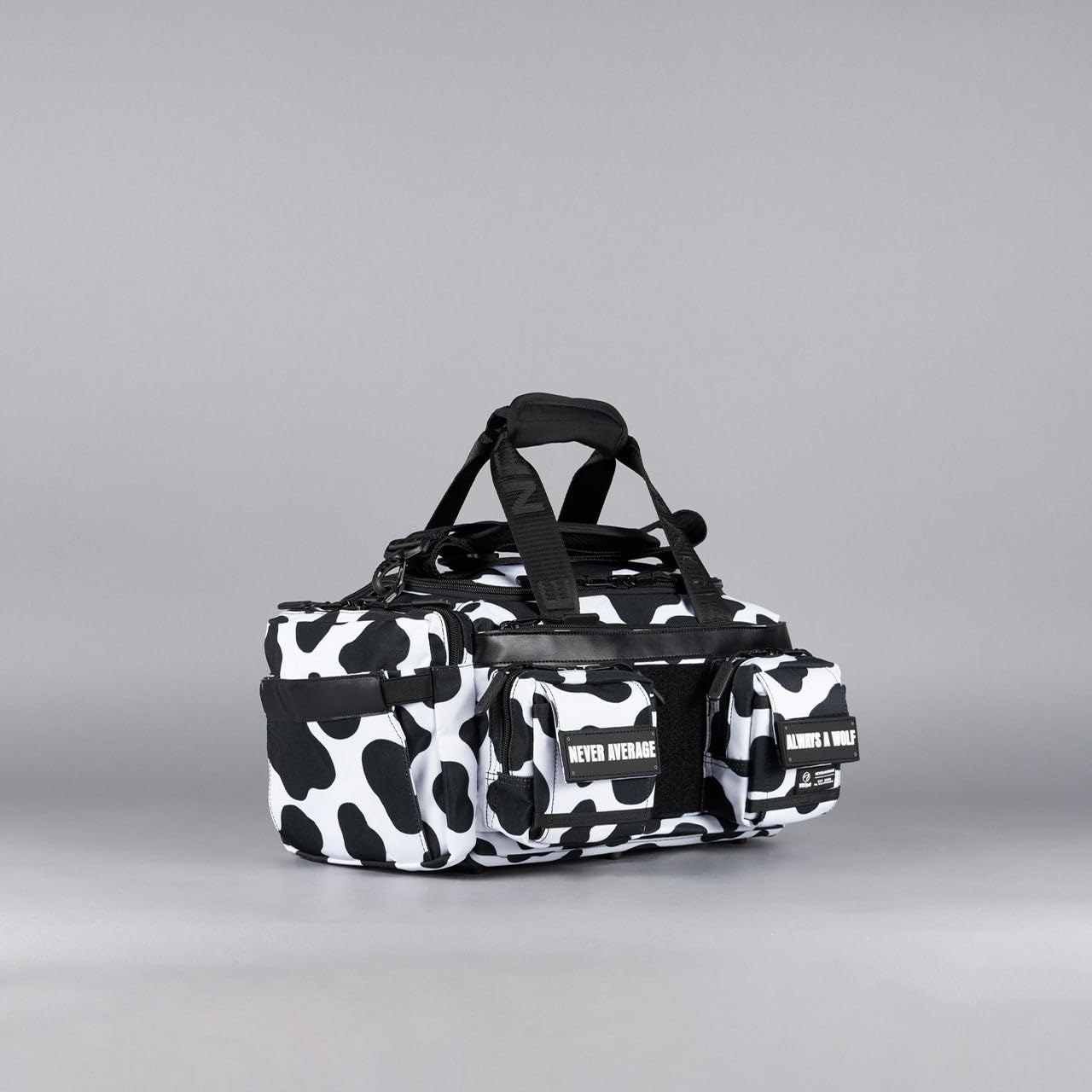 WOLFpak 20L Mini Gym Duffle Bag with Shoe Compartment (Black & White Cow)