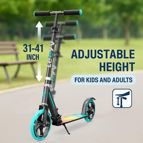 Scooter for Kids 6–12 & Adults, Foldable Kids Scooter with Big Wheels, Adjustable Height, Aluminium Frame, Holds Up to 240 LBS