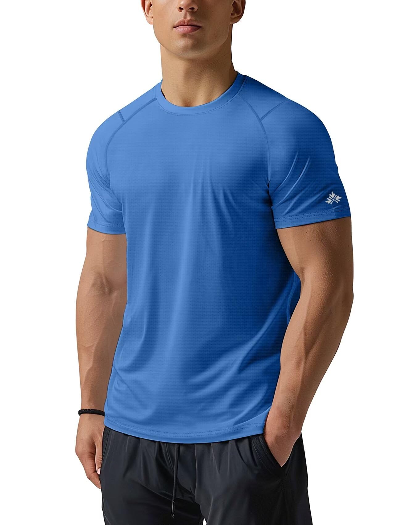 Zengjo Workout Shirt Men Quick Dry(Blue,XL)