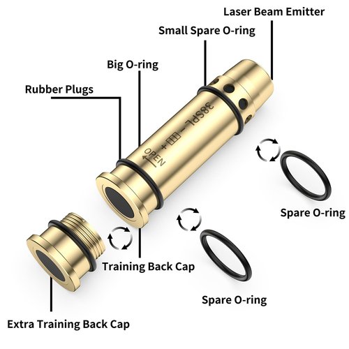 Gobxld Laser Training Cartridge for .38SPL/.357 with Built in Rubber Snap Cap for Dry Fire and Including Extra Back Cap and O-Rings