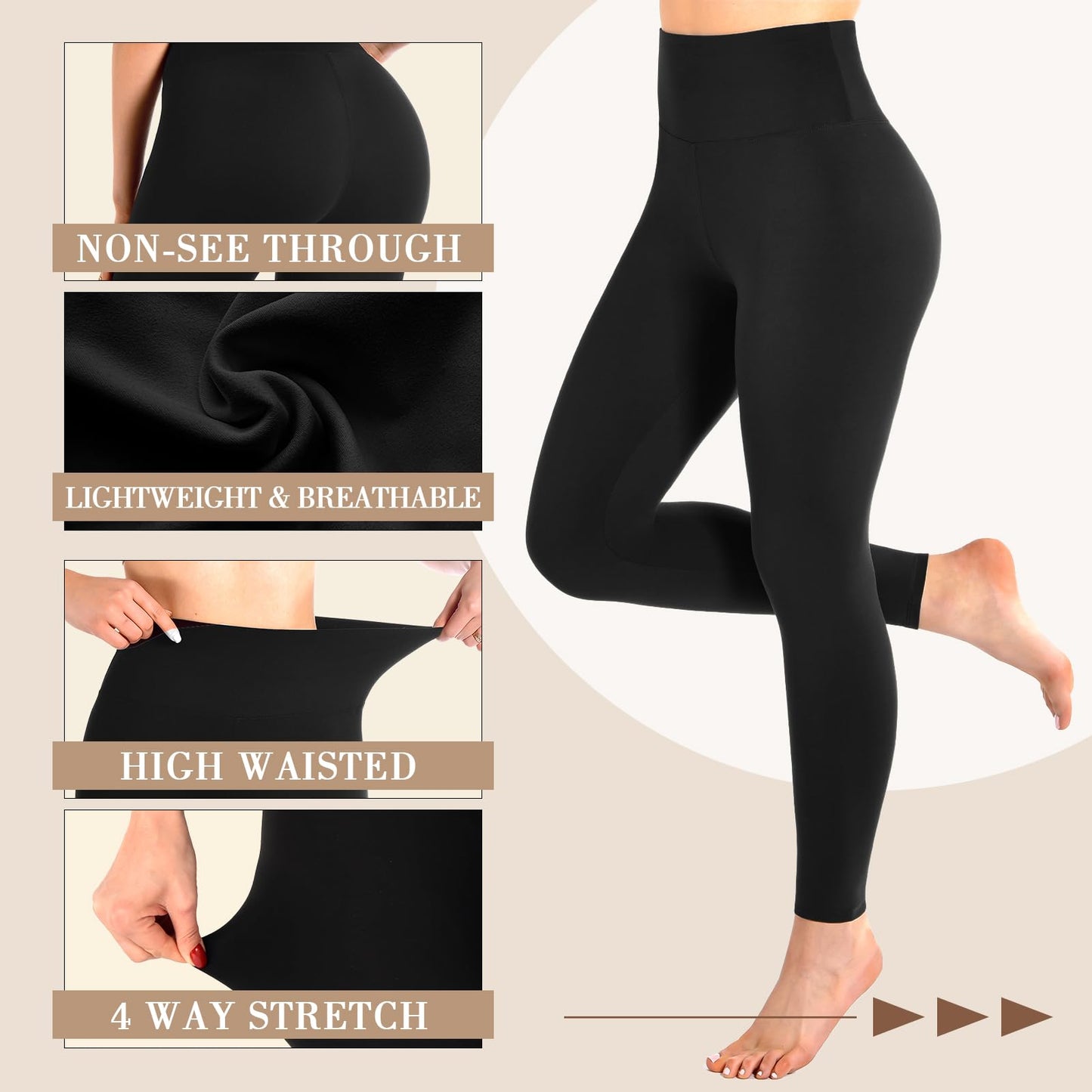 Leafigure High Waisted Leggings for Women- Soft No See-Through Yoga Pants for Gym Workout Running Navy L-XL