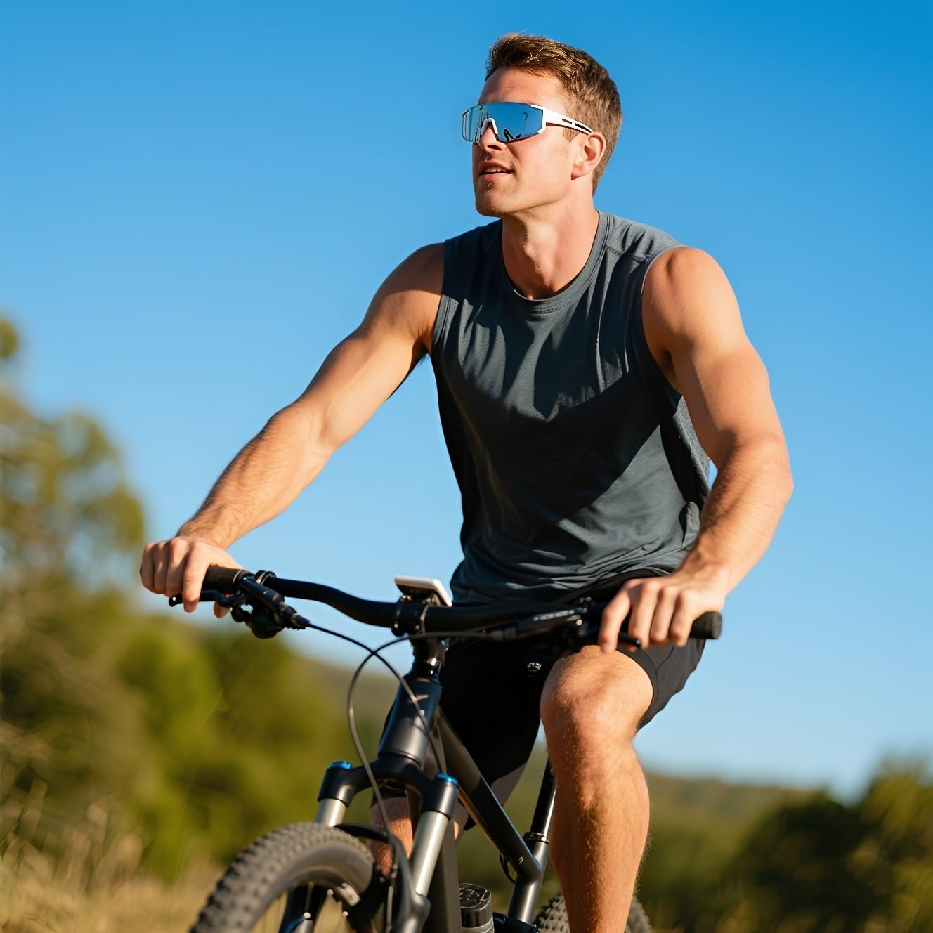 GLARDEFE Sports Baseball Sunglasses - Running Sunglasses for Men Women - Driving Fishing Cycling Bike Glasses UV400 Protection(Black/Blue Mirror)