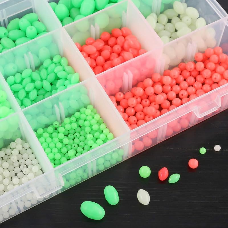 Glow Beads Fishing Kit 1050 Pcs 9 Sizes Luminous Soft Plastic Beads for Night Fishing