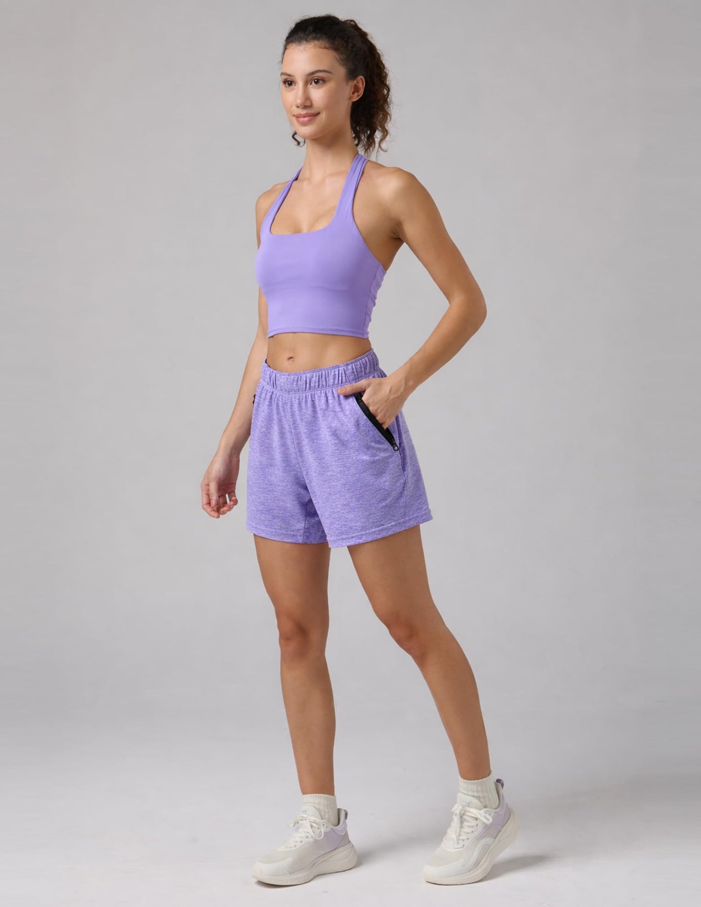 5 Pack: Womens Workout Gym Shorts Casual Lounge Set, Ladies Active Athletic Apparel with Zipper Pockets (Set 1, X-Large)