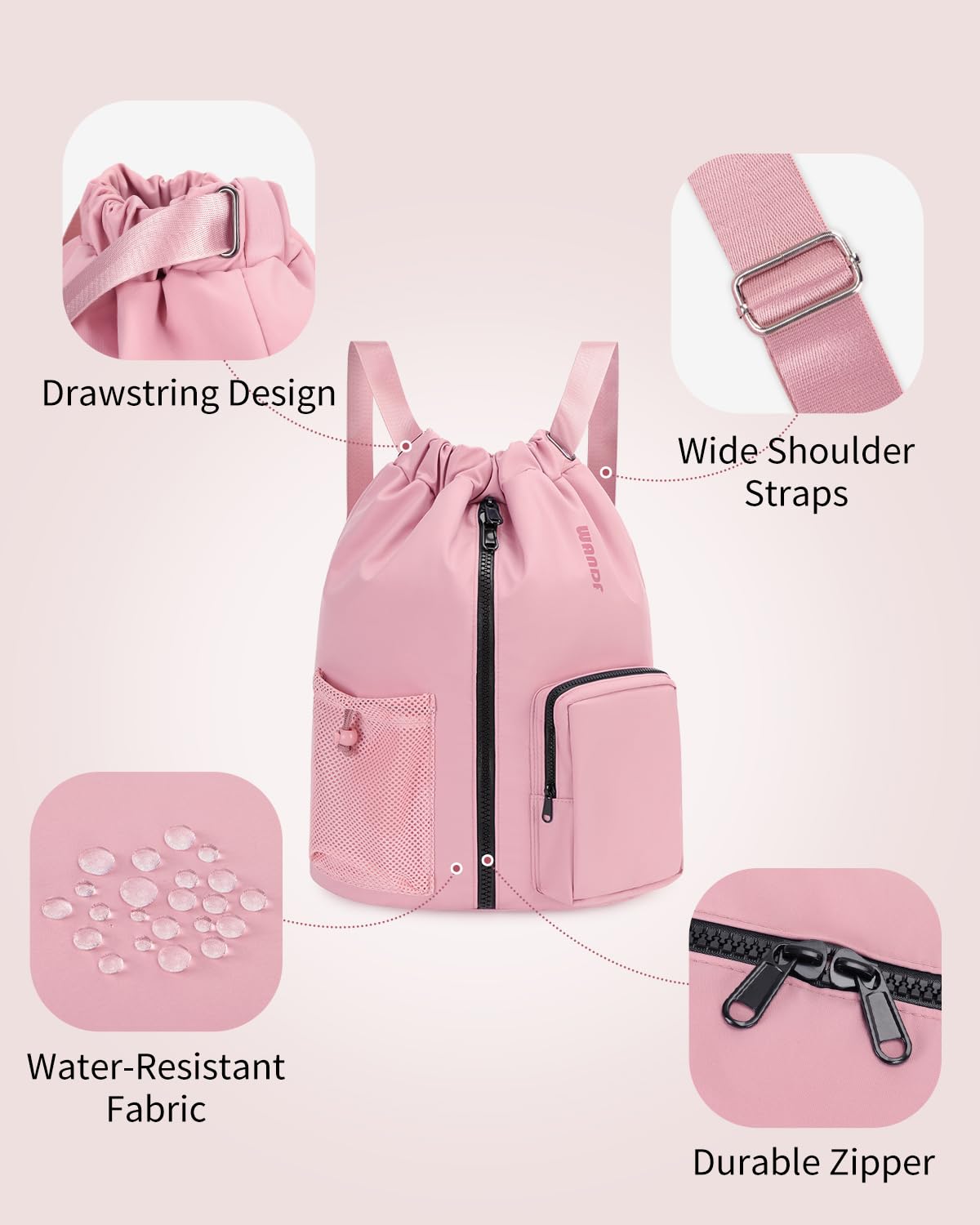 WANDF Drawstring Backpack with Shoe Compartment, Sports Gym Bag