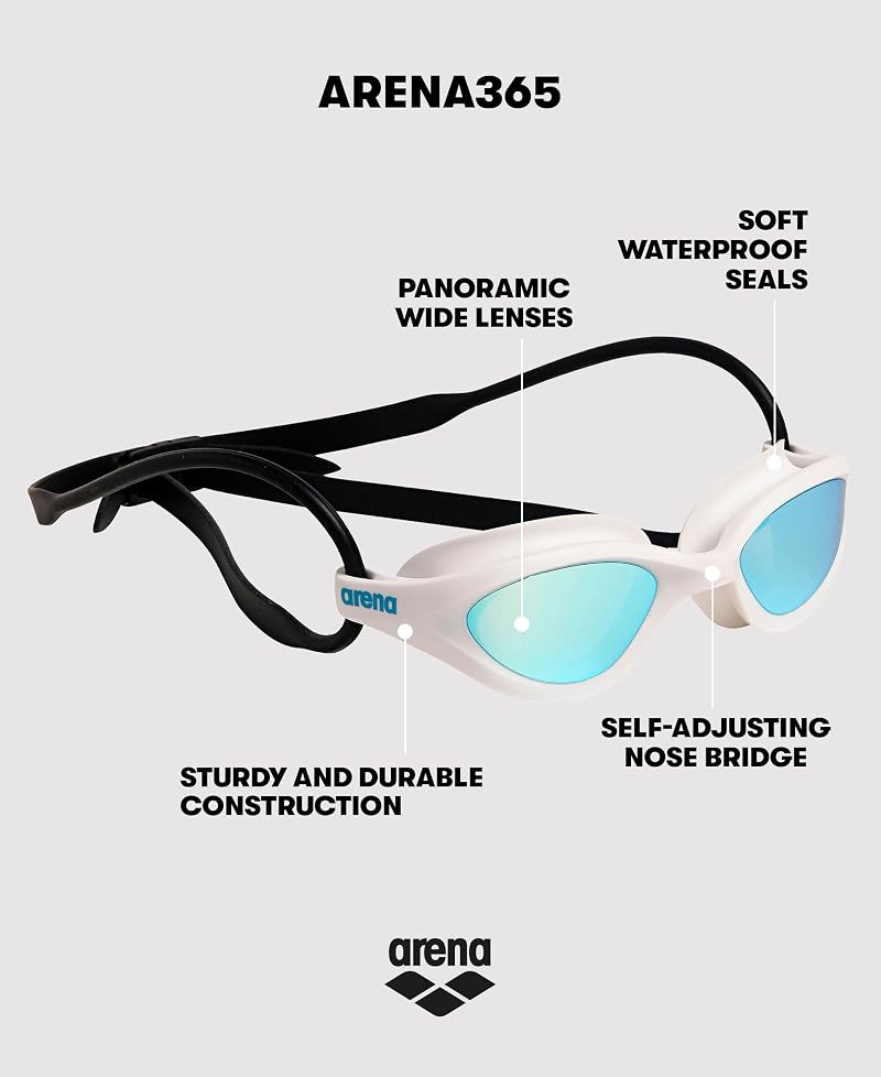 ARENA 365 Swim Goggles Unisex Anti-Fog Comfort for Fitness Swimmers - Smoke/Deep Green/Black