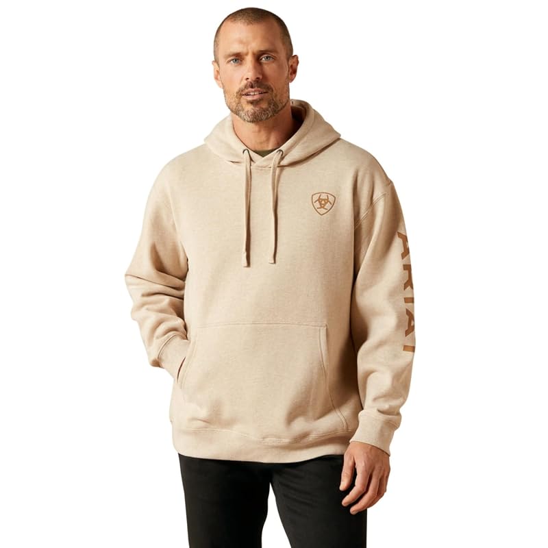 Ariat Men's Hooded Sweatshirt - Oatmeal Heather, XX-Large with Logo Hoodie