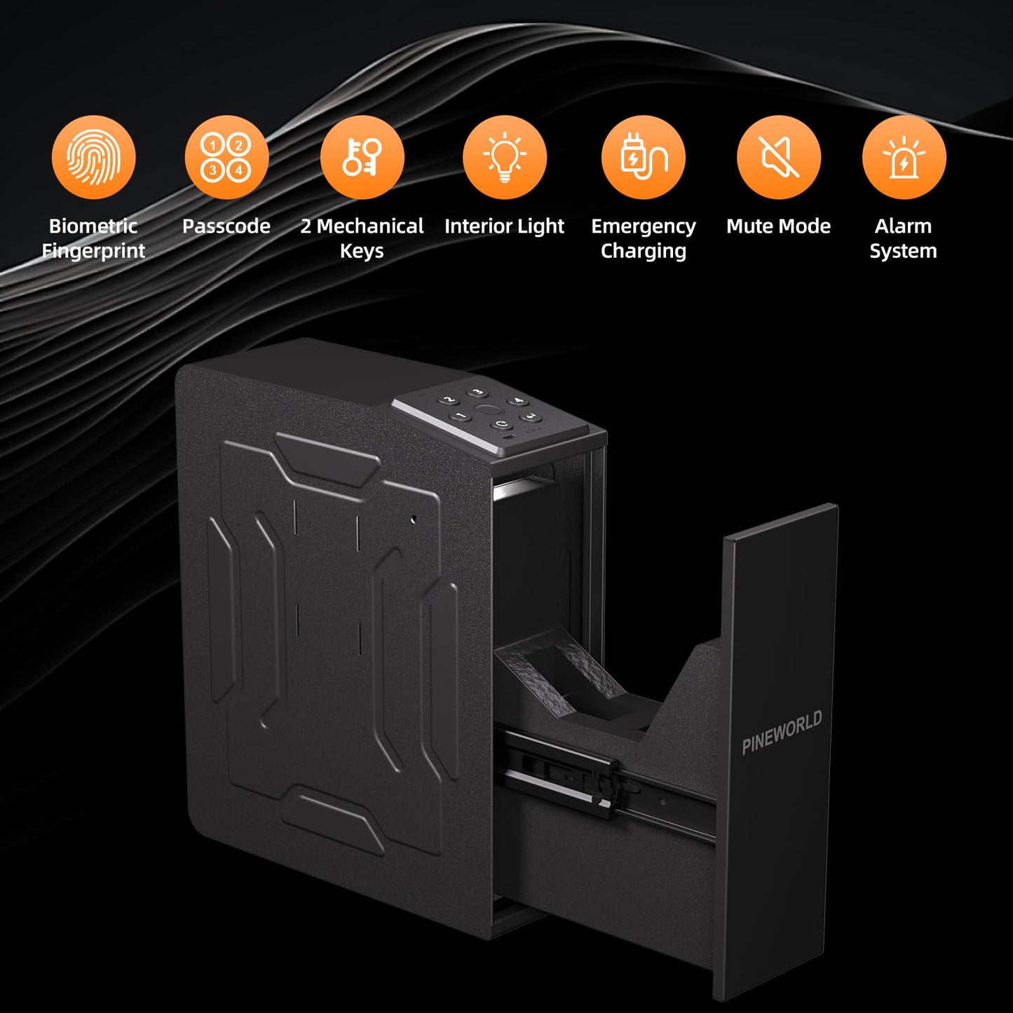 Biometric Slider Figerprint Handgun Safe with Auto Sliding Door&Keypad&Key