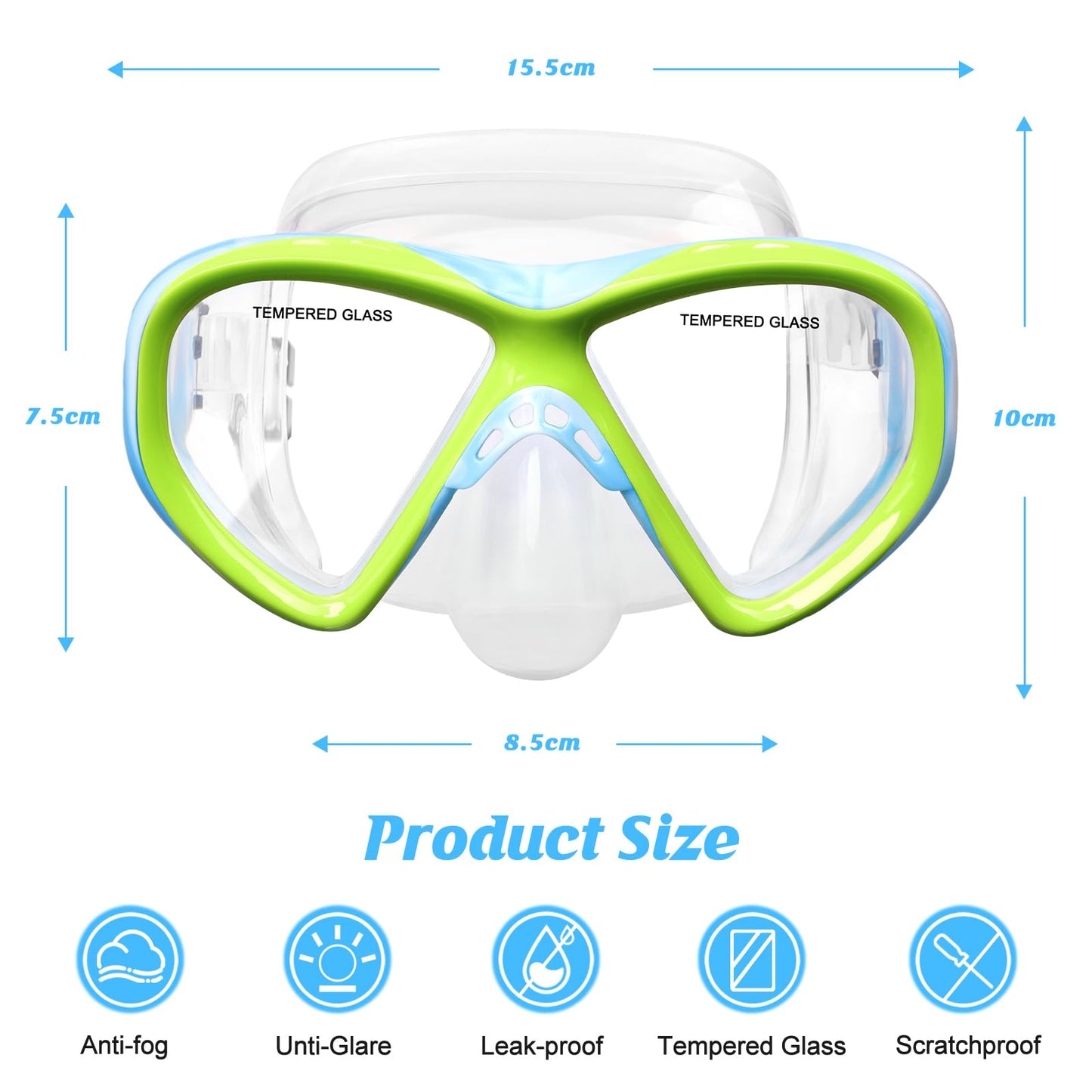 ACQCES Kids Swim Goggles Snorkel Diving Mask for Boys Girls Ages 5-15, Two-Color Anti-Fog Swimming Goggles with Nose Cover (1PCS Blue)