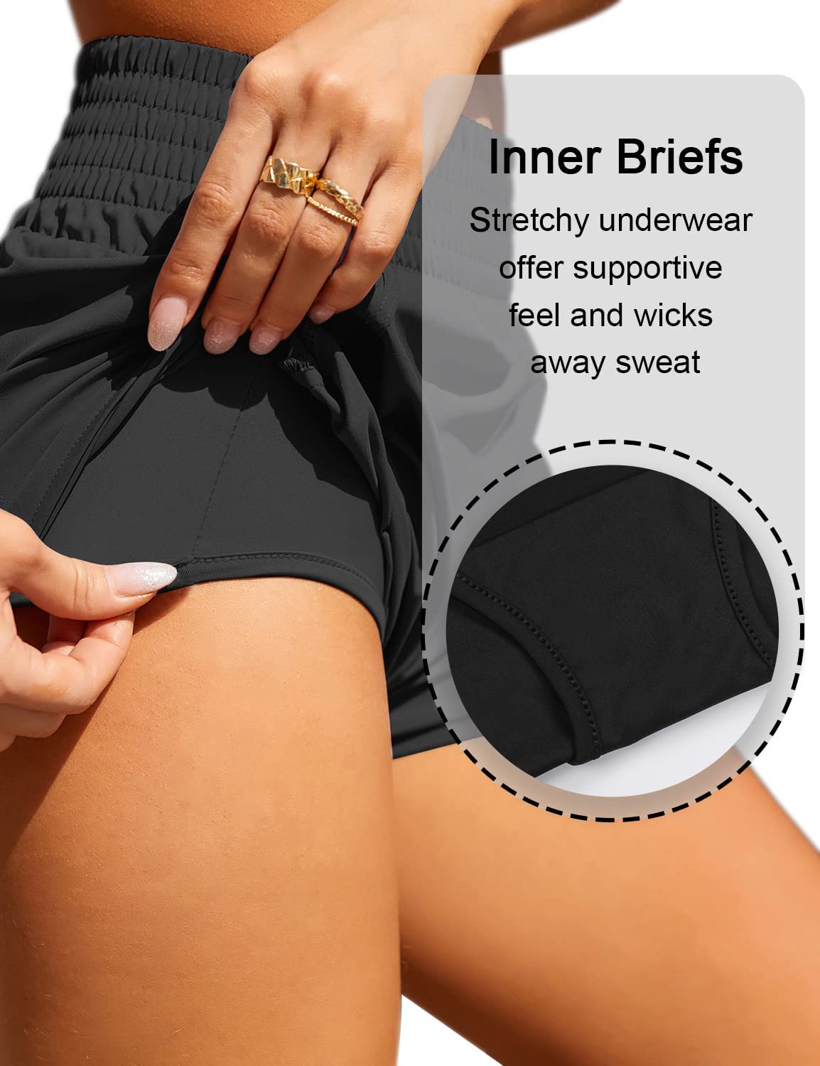BMJL Women's Athletic Shorts High Waisted Running Short Pocket 2.5" Sporty Shorts Gym Elastic Workout Shorts(S,Black)