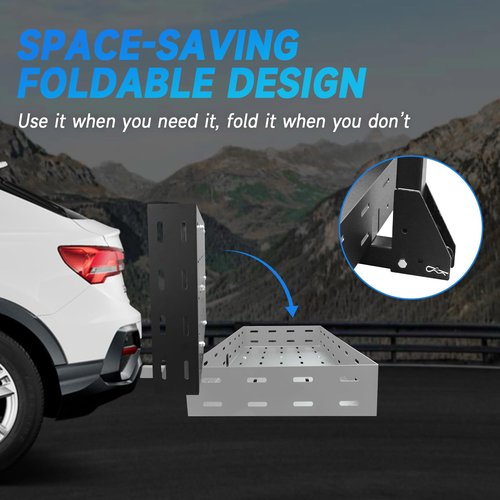 HUGEBO Folding Hitch Cargo Carrier 60" x 20" x 5", 500 lbs Capacity Rear Luggage Rack with Net & Straps, Fits 2" Receiver for SUV, Truck, RV, Ideal for Camping & Travel
