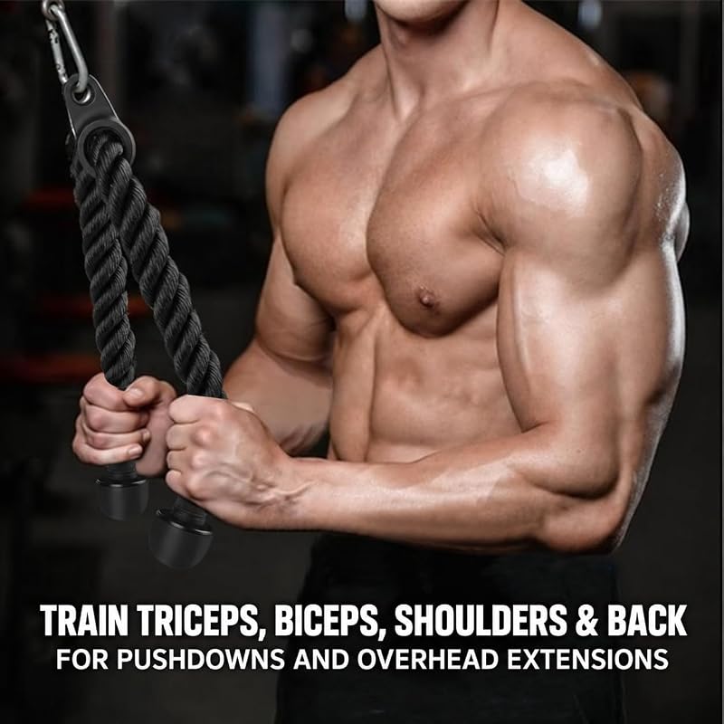 Tricep Rope Cable Attachment with Non-Slip Handles for Lat Pulldown & Cable Machine
