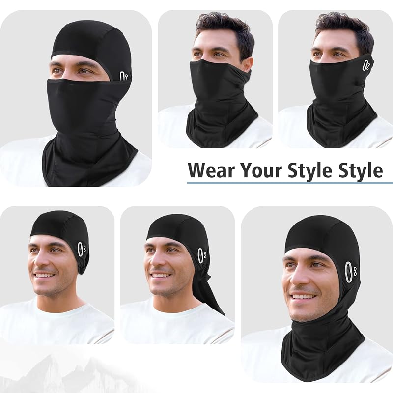 Cooling UV Balaclava Face Mask for Summer - Ice Silk Breathable Balaclava 98% UV Protection (2black)