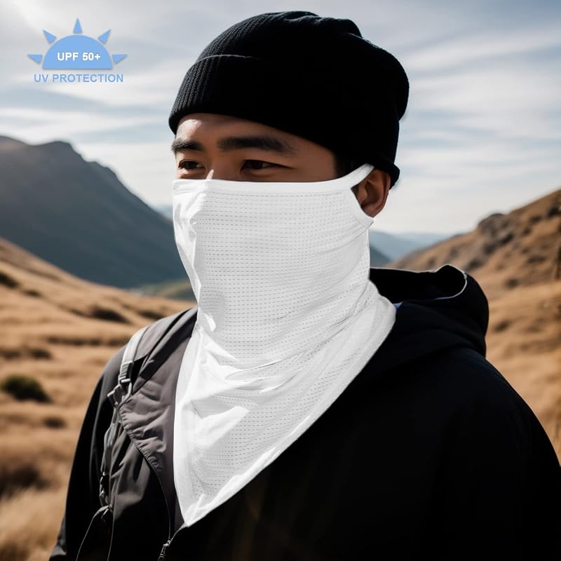 White Balaclava Neck Gaiter with Ear Loops UV Sun Protection - Outdoor Face Cover