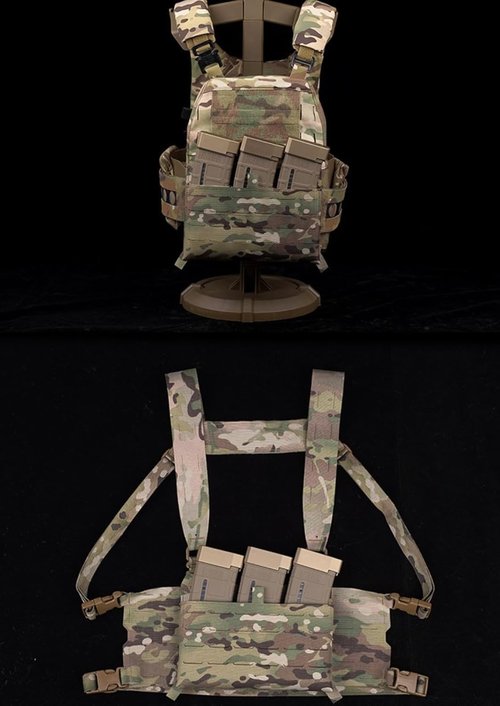 Tactical Chest Rig Front Panel V5 PC Vest Front Plate with Built-in Mag Pouch Molle Fight Chassis Airsoft Accessories (BCP)