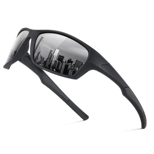Fanshen Polarized Sunglasses for Men Women, Wrap Around Sunglasses for Mens Womens Cycling Fishing Running UV Protection (Black)