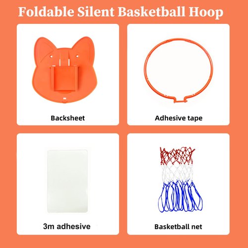 Silent Basketball Hoop Indoor - Foldable Basketball Hoops Wall Mount Sticky Adhesive, Quiet Basketball Hoop No Drilling, Easy Install in 1 Minute for Kids Adults Home/Office/Dorm