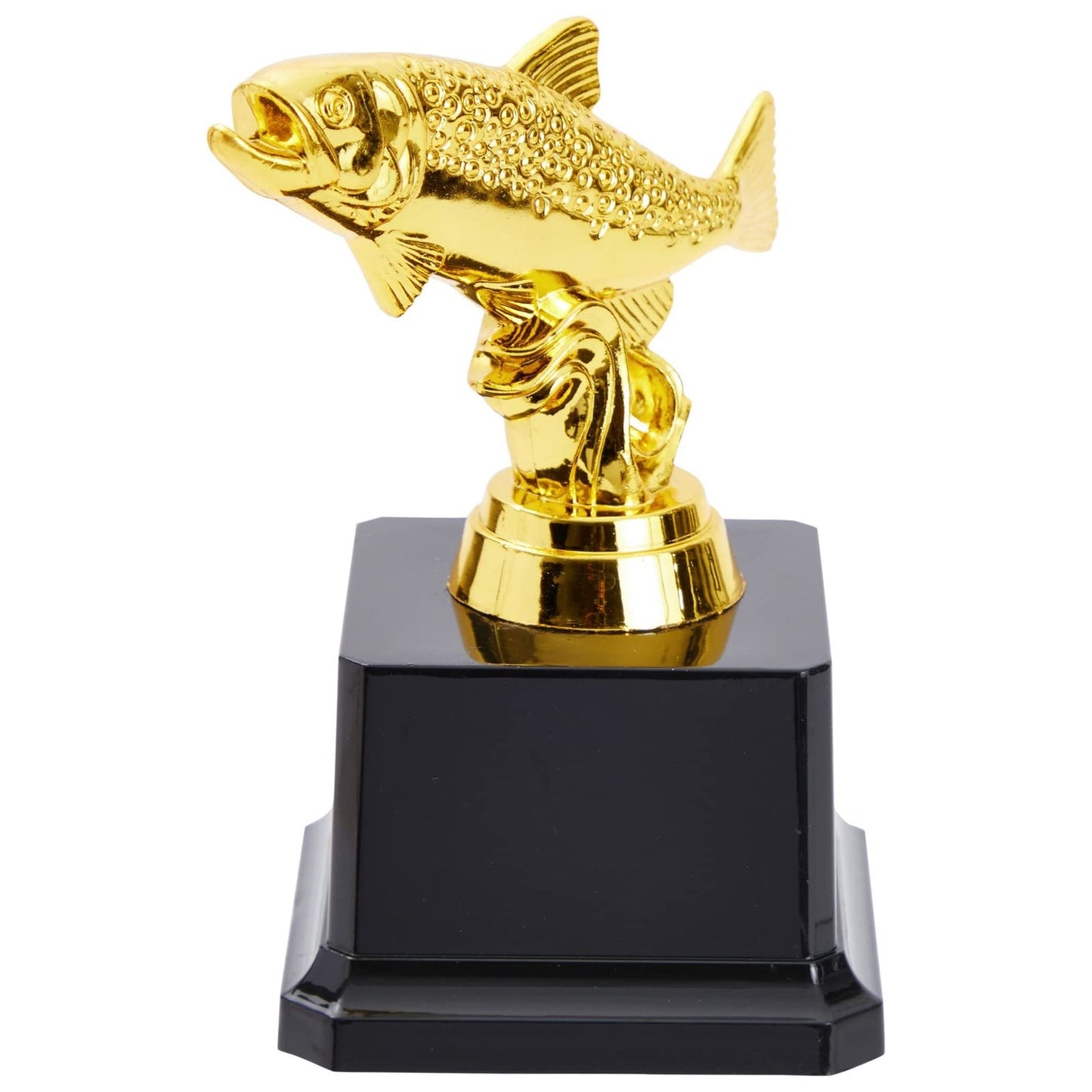 Juvale Small Golden Fishing Trophy Award for Ceremonies, Tournaments, Competitions, and Fish Derbies, Biggest Fish Trophy for Kids and Adults, Customizable Base for Personalized Engraving, 3x5 in