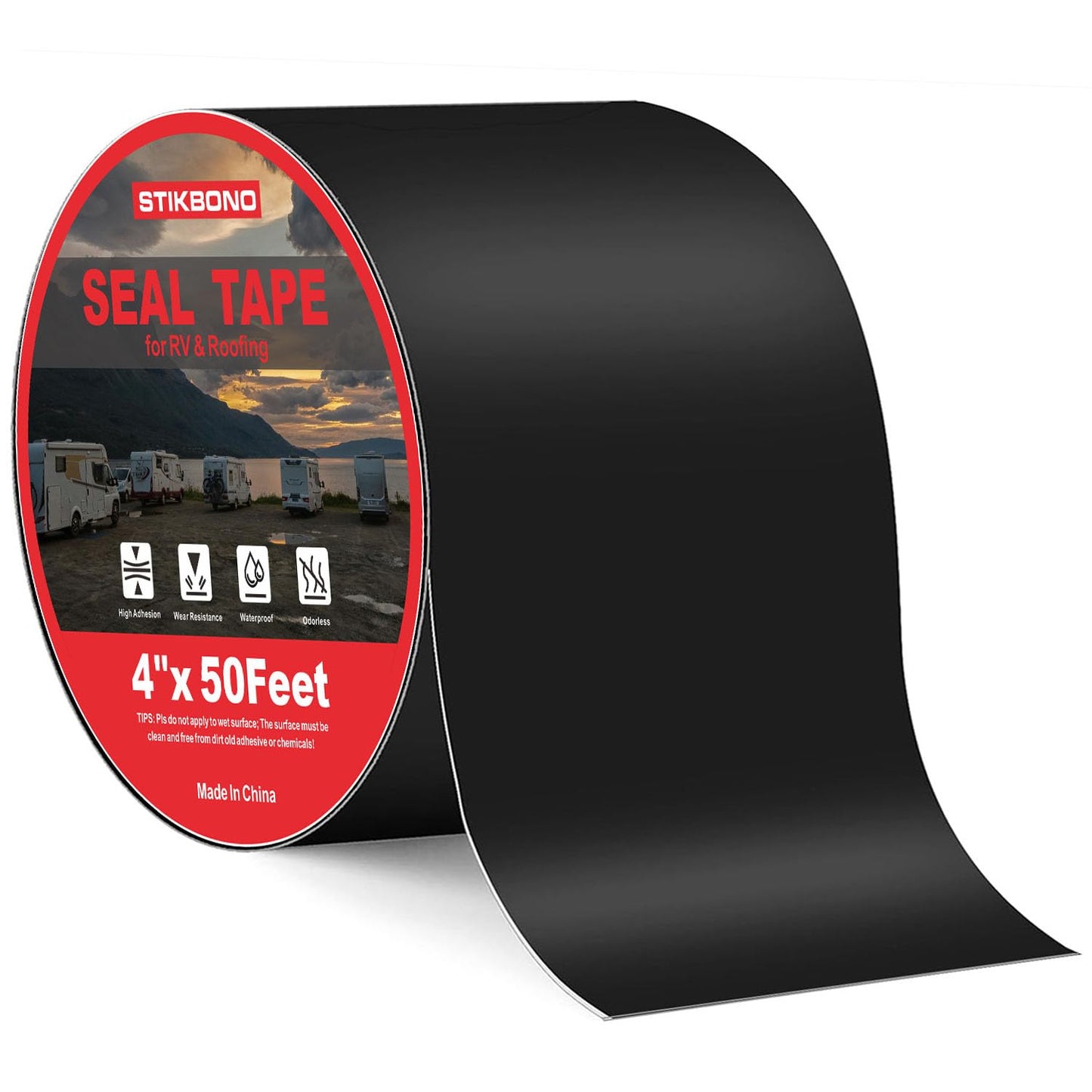 STIKBOND 4" x 50Ft 1-Pack Black RV Sealant Tape,Waterproof Commercial Roof Tape for Walls, Appliances, Vehicle Repairs, and Weatherproof