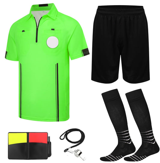 5Pcs Soccer Referee Shirt Jersey Kit Official Short Sleeve Ref Shirts Uniform Halloween Costume for Men & Women Green S