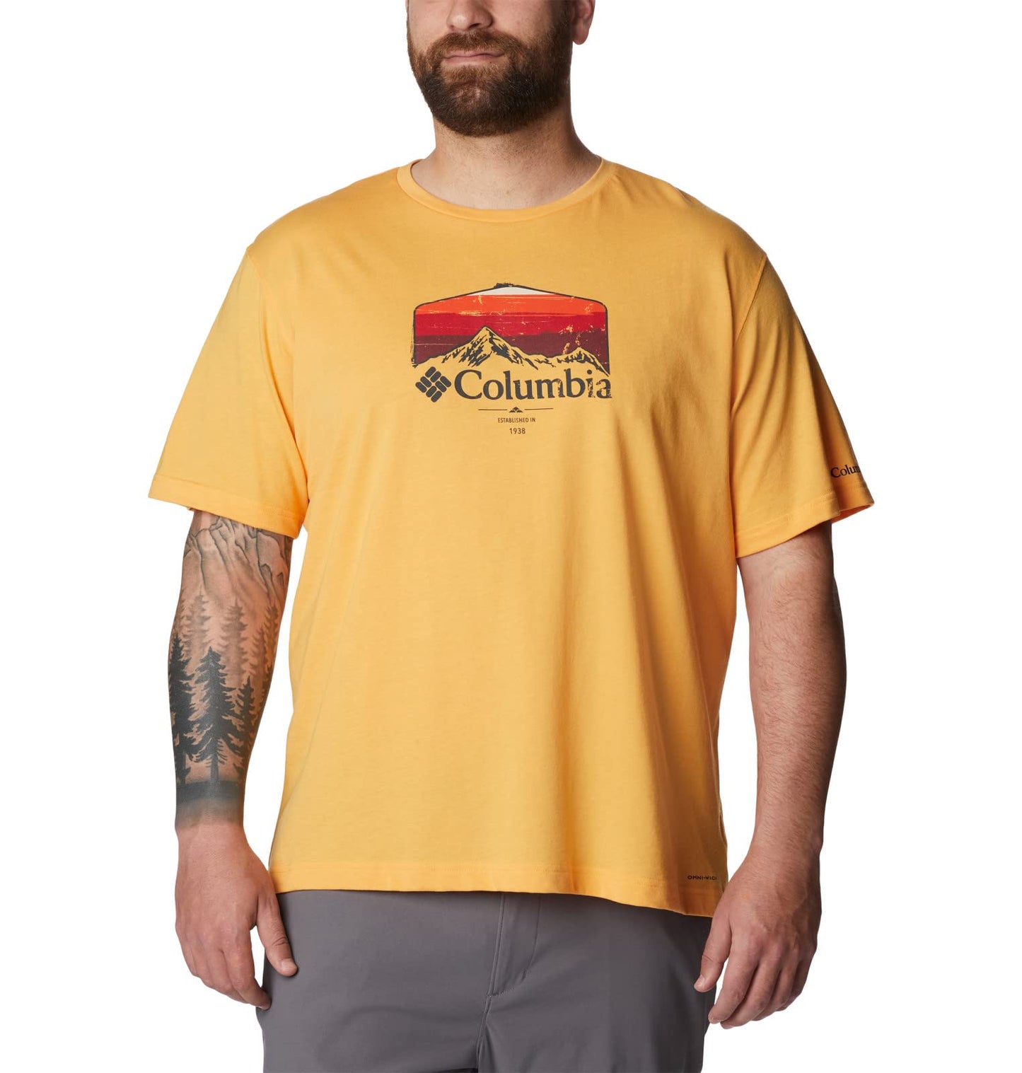 Columbia Men's Thistletown Hills Graphic Short Sleeve, Mango Heather/Hikers Graphic, 3X Big