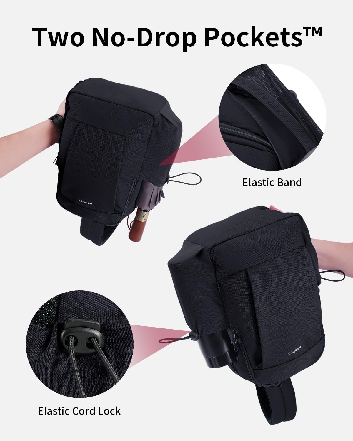 ECOHUB Anti-Theft Crossbody Bag Men Women, RFID Blocking Lightweight Sling Backpack Eco-Friendly with 9 Pockets Sturdy SBS Zippers Water Resistant for Travel Work Hiking Outdoor, Black