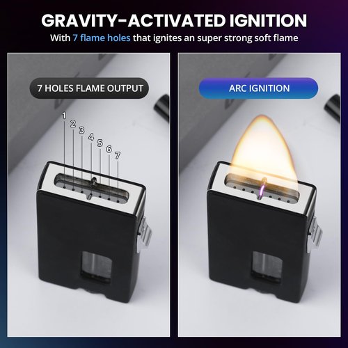 Cool Lighters for Men, Butane Refillable Lighter, Vintage Lighters with Unique Shake Ignition, Visible Gas Tank, Adjustable Wide Flat Soft Flame Lighter, Novelty Gifts Idea for Men Women, No Fuel