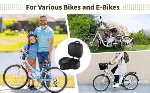 Bike Seat with Backrest,Extra Wide Bicycle Seat with Back Support,Extra-Large Bicycle Seat with Padded PU Cushion Saddle Fit for Tricycle Mountain E-Bike, Includes Installation Tools (Black)