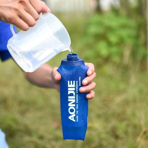 AONIJIE 2 Pack Soft Water Bottle, TPU Collapsible Flask Foldable Bottles for Hydration Pack, BPA-Free, for Running Hiking Cycling Climbing (2 Pcs - 500ml)