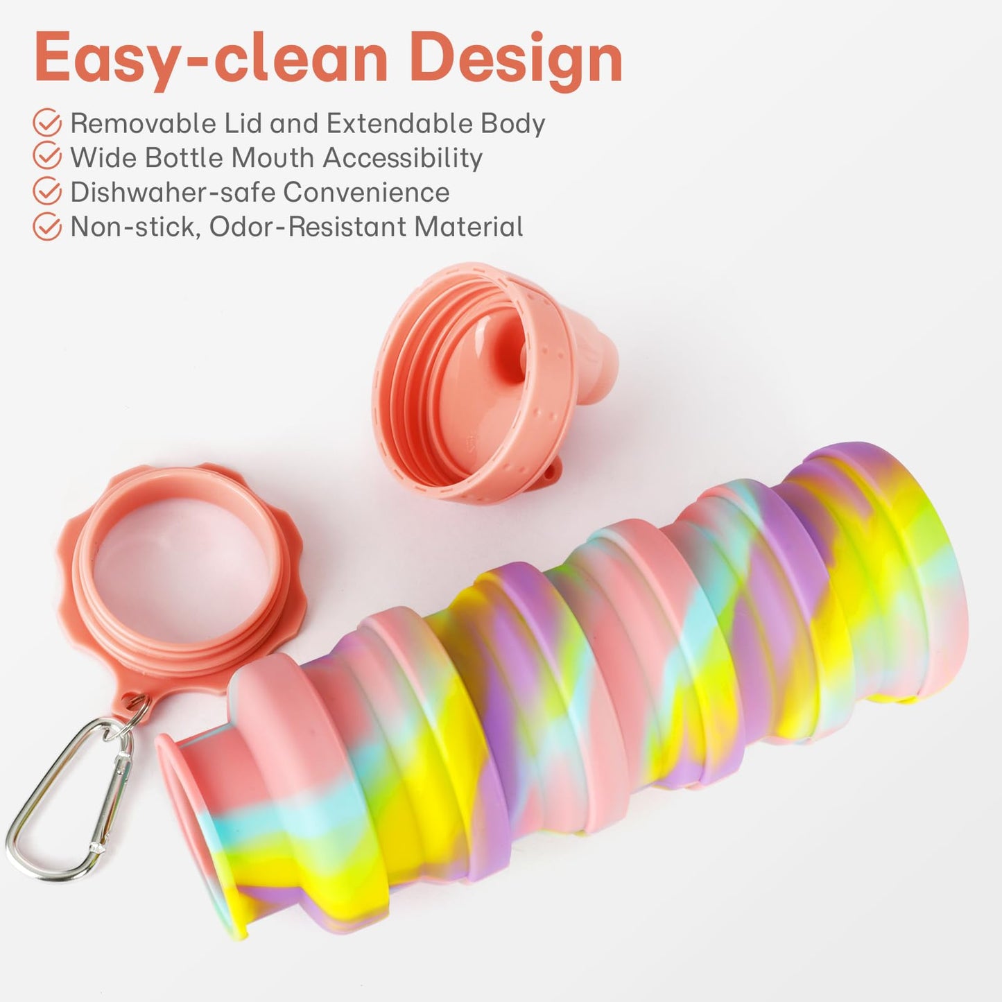 MAKERSLAND Collapsible Water Bottles for Travel, Foldable Sports Water Bottle for Kids, Reusable Water-proof Silicone Water Bottles with mountaineering Buckle for Camping Hiking Holiday