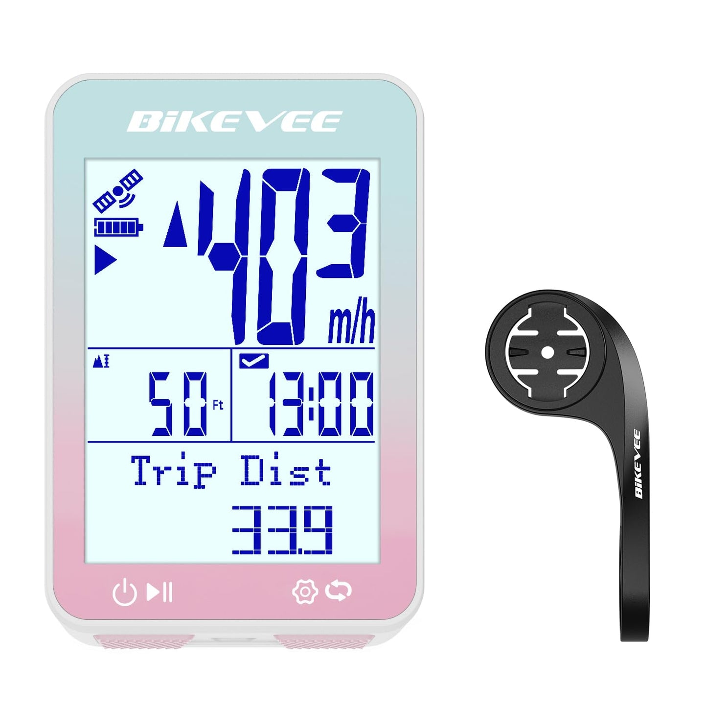 Bikevee GPS Bike Computer Wireless Bicycle Speedometer Odometer 9 Languages Auto Backlight Auto Start Stop IPX7 Waterproof 2.4 Inch LCD with Out Front Mount Supports MPH KMH - Pink