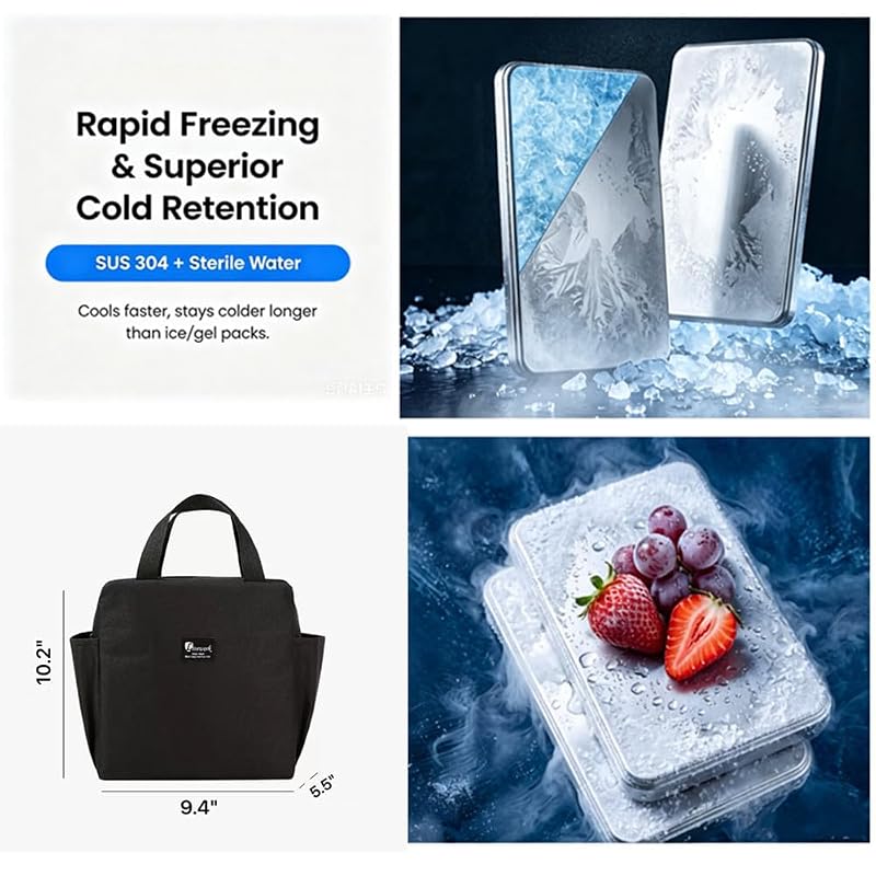 3-Pack Stainless Steel Ice Packs with Insulated Carry Bag – 48H Cooling for Lunches, Coolers, Camping