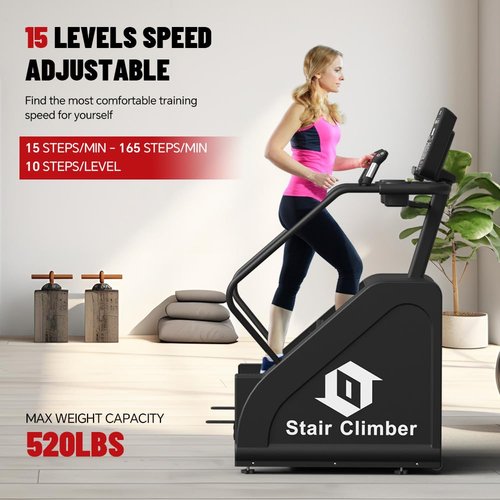 LOT Stair Stepper Machine, Commercial Stair Climber with LED Screen, Stair Exercise Machine with Wireless Charge & 15 Speed Levels for Cardio Workouts in Home Gym, 520LBS, 15-165 Steps/Minute, Black