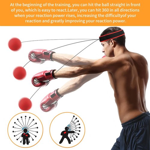 Boxing Reflex Ball Headband Set, 2 Adjustable Headbands + 4 Different Balls + 1 Pair Protective gloves with Storage Bag, for Adults and Kids Beginner Proficiency Improvement, Punching Speed, Agility