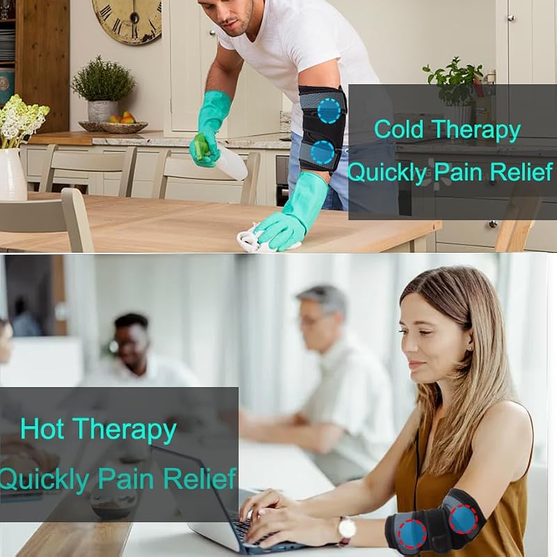 Elbow Support Brace with Ice Packs for Nerve & Tendon Pain Relief, Adjustable Night Splint