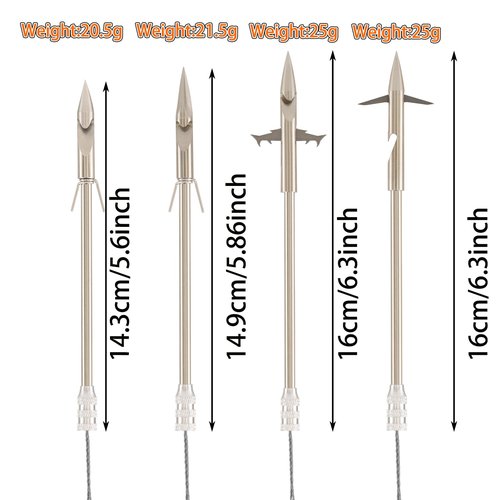 BKEBOLTS 16PCS 4 Types Fishing Darts Slingshot Arrow Silver Steel Fishing Slingshot Reel Dart for Adult Bowfishing Hunting Shooting Fishing
