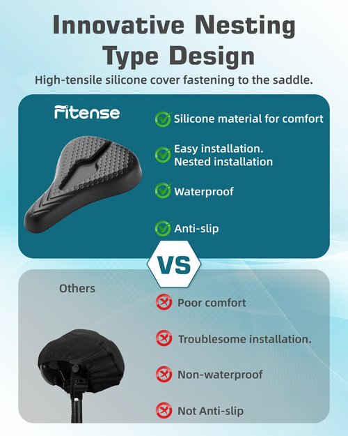 Fitense Bike Seat Cushion High-Resilient, Gel Padded Bike Seat Cover for Men & Women, Breathable & Hollow Design Comfort Bike Saddle for Cycling, Mountain Bikes,Road Bikes, Exercise Bikes