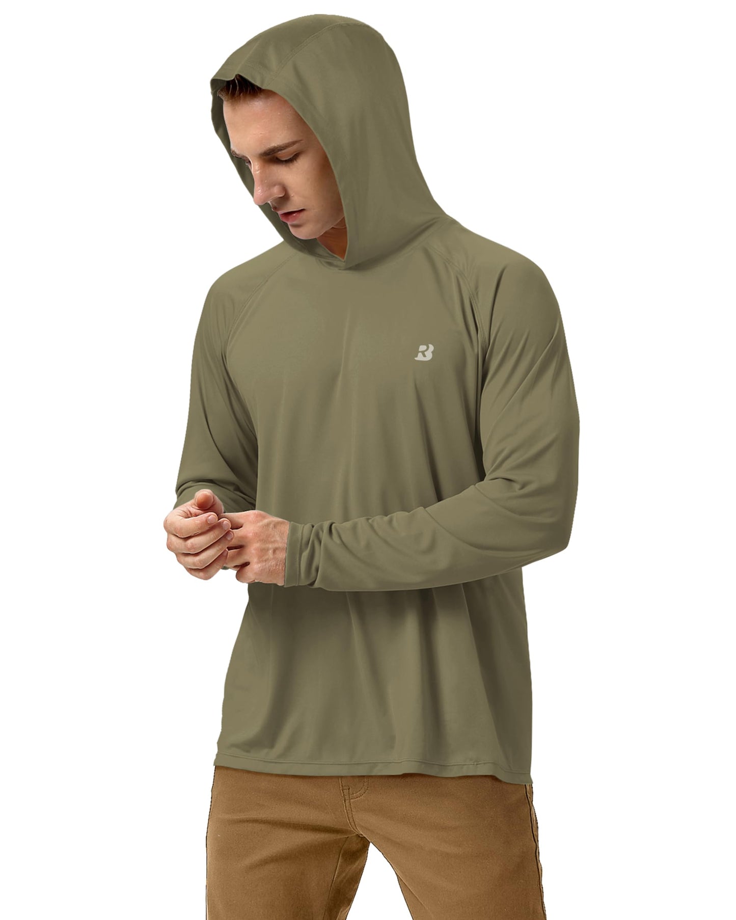 Roadbox Men's UPF 50+ Sun Protection Hoodie Shirt Outdoor UV Long Sleeve Fishing Shirts for Workout Running Swimming Hiking