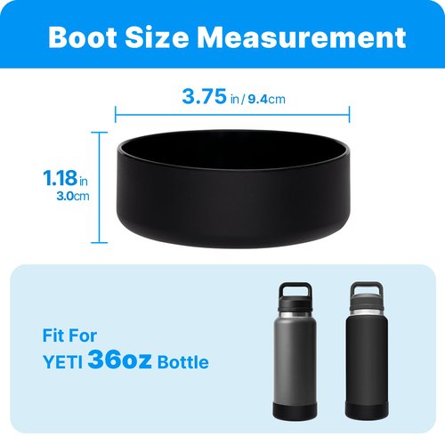 Bluwing Silicone Boot for YETI Rambler Bottle 36oz, Protective Silicone Sleeve for YETI 36oz, Anti-Slip Bottom Sleeve, BPA Free(Black)