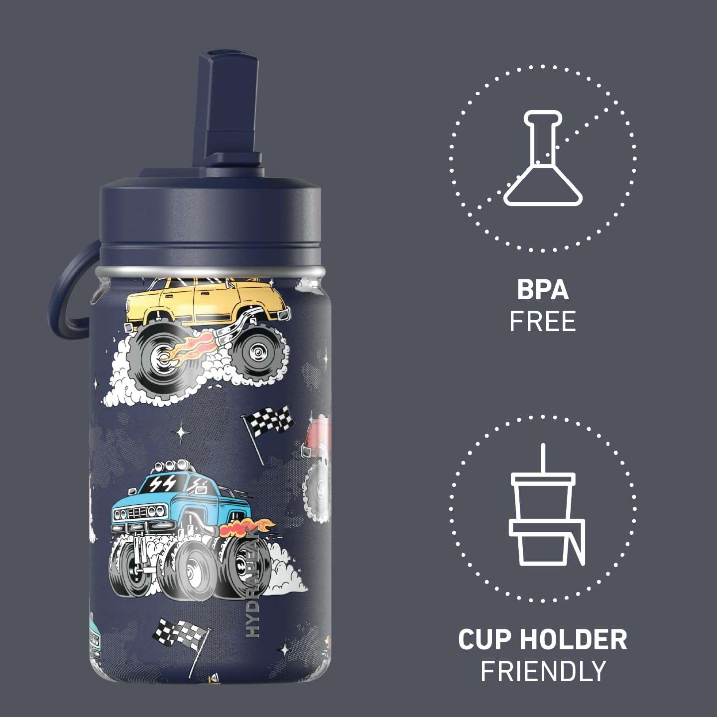 Hydrapeak Mini 14oz Fun Sticker Print Water Bottle with Straw Lid, Stainless Steel Double Wall Insulated, Leak-Proof and Spill-Proof, Playful Daisy Fuchsia