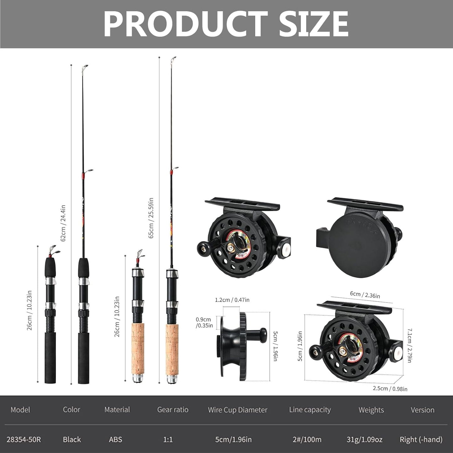 1 Set Fishing Rod with Fishing Reel Short Portable Winter Outdoor Ice