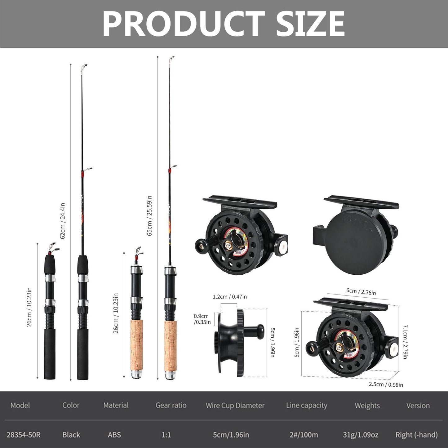 1 Set Fishing Rod with Fishing Reel Short Portable Winter Outdoor Ice