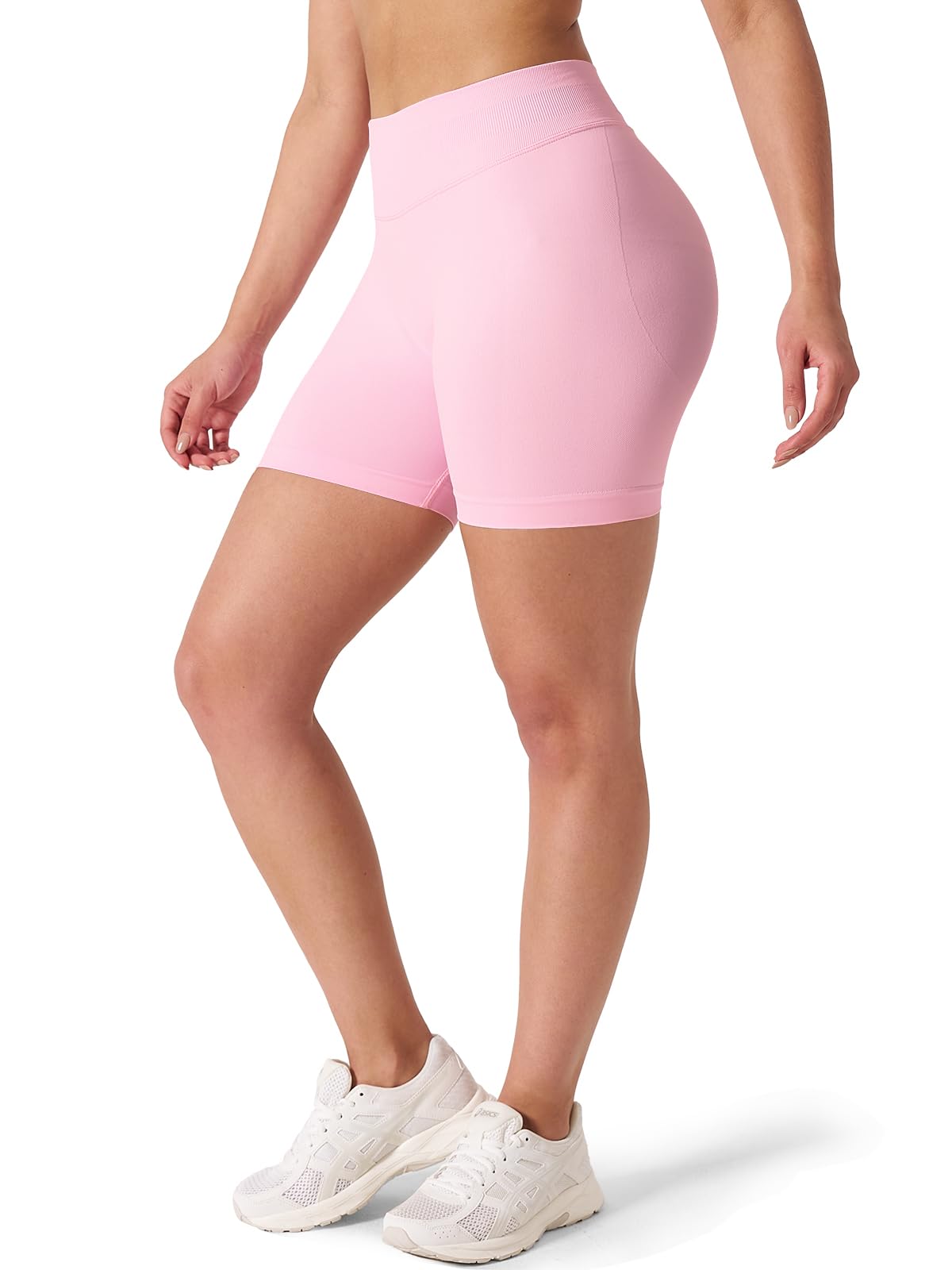 Kepblom High-Waisted Butt-Lifting Scrunch Gym Shorts for Women - Workout Yoga Biker, Seamless Spandex Booty Shorts,Pink,S