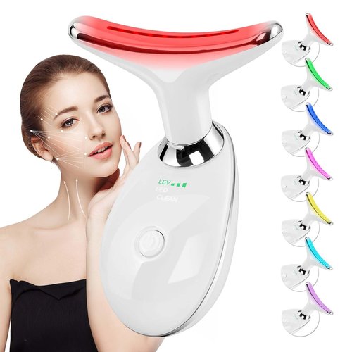 Facial and Neck Massager Tool, Lymphatic Contour Face Massager,7 Colors LED Womens Skin Care Facial Massager for Skin Rejuvenation, Lifting, Toning, Glow Boost