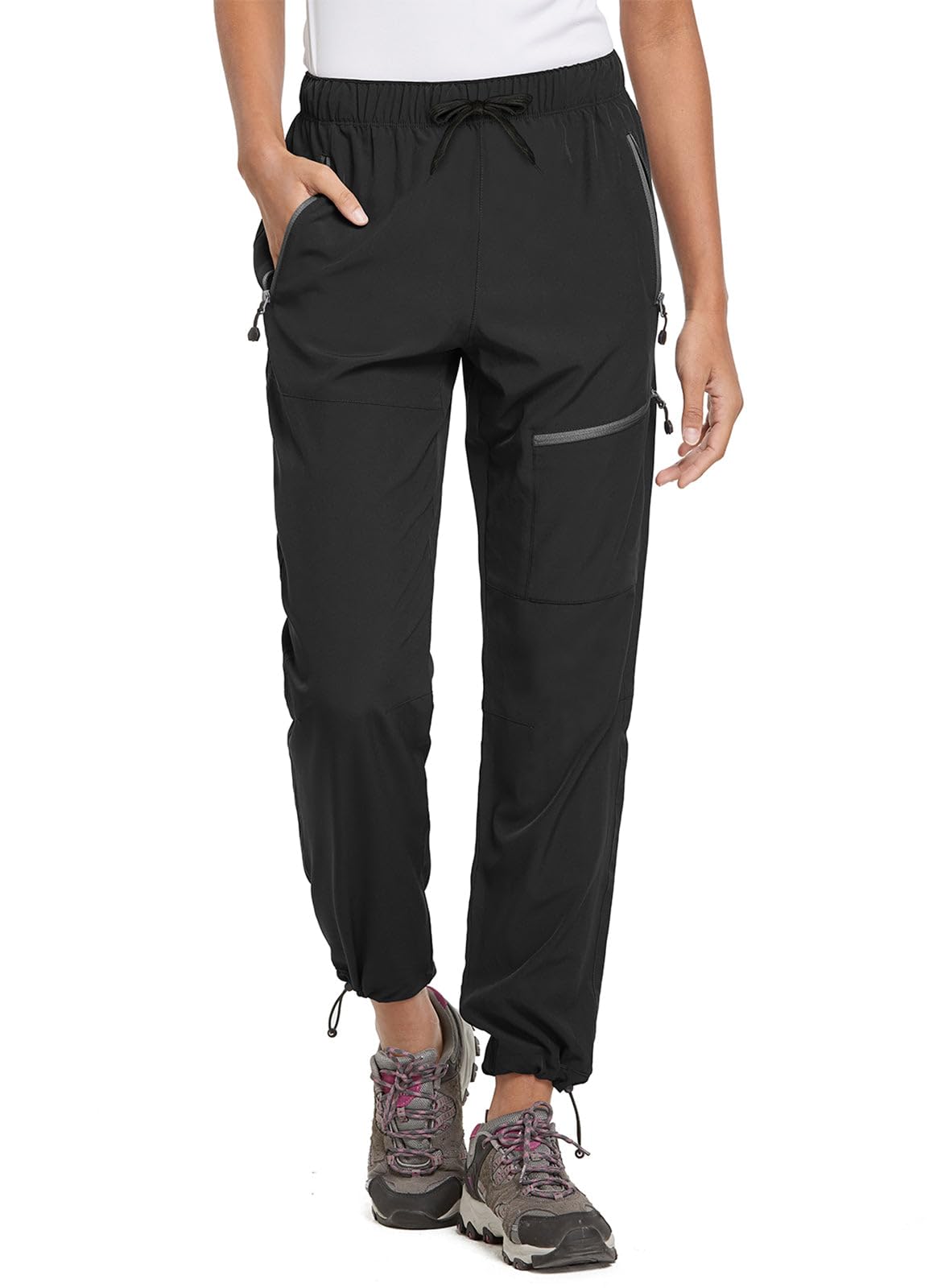 baleaf Travel Pants Women Hiking Long Tall Lightweight Quick Dry Water Resistant Cargo Pants 31'' Trip 31''-Black XL