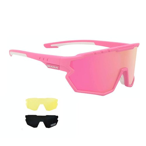 GIEADUN Sports Sunglasses Cycling Glasses Baseball Sunglasses Pink Polarized Glasses with 3 lenses,Fishing,Ski Running Golf (Pink, Large)