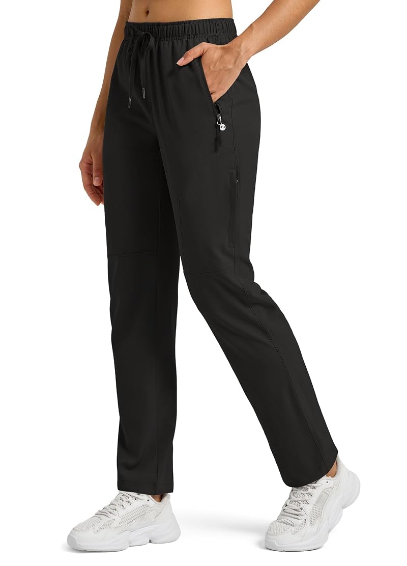 Willit Women’s Hiking Cargo Pants with 5 Zip Pockets Black+Regular 29"+Large
