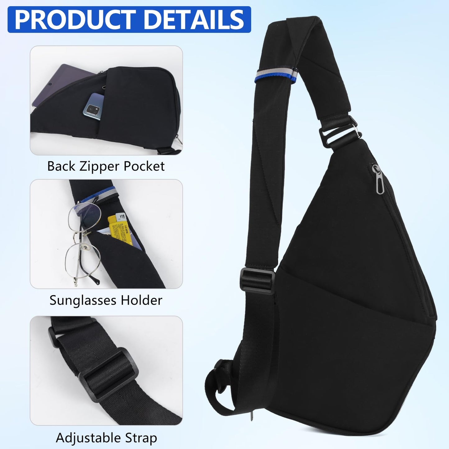 ROYAL MOUNTAIN Crossbody Bags For Men, Lightweight Crossbody Sling Backpack, Sling Bag Anti Thief Chest Bag Daypack For Travel Hiking (Black)